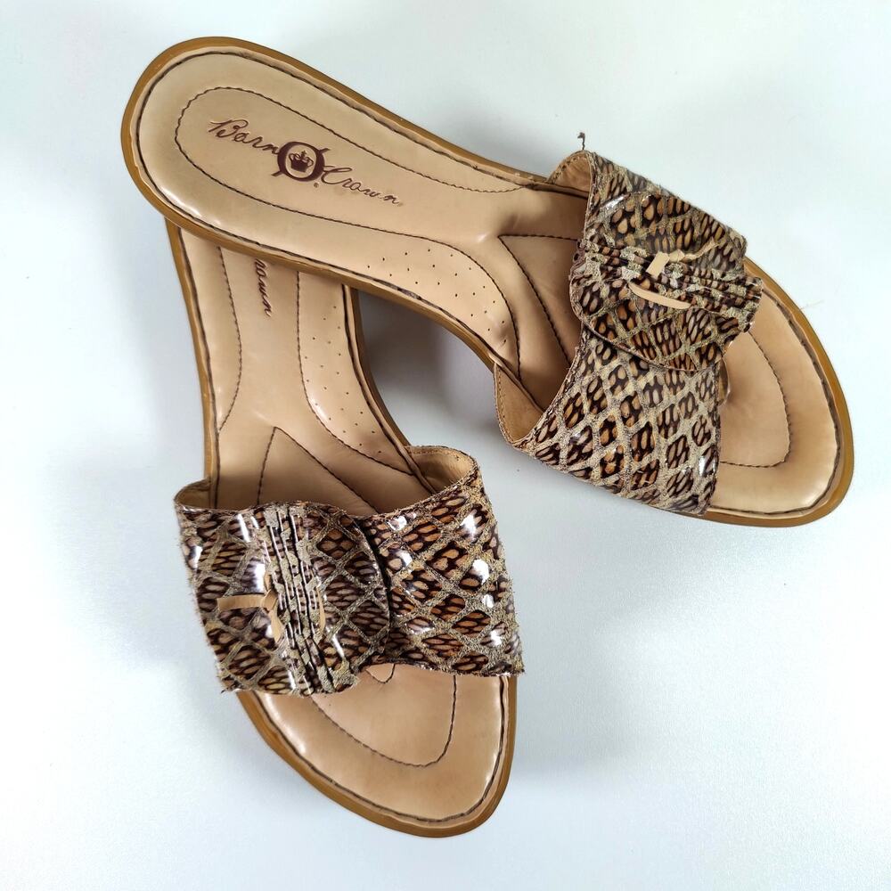 Born Crown Snakeskin Leather Slide Sandals Boho‎ Chic Comfort Size 9
